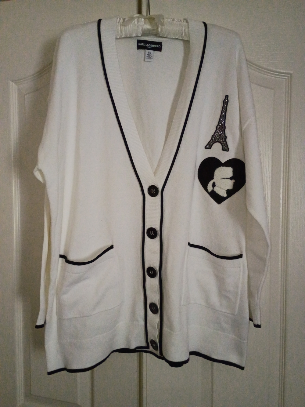 NWT Karl Lagerfeld Paris Cardigan Large Eiffel Tower Choupette Oversized Sweater